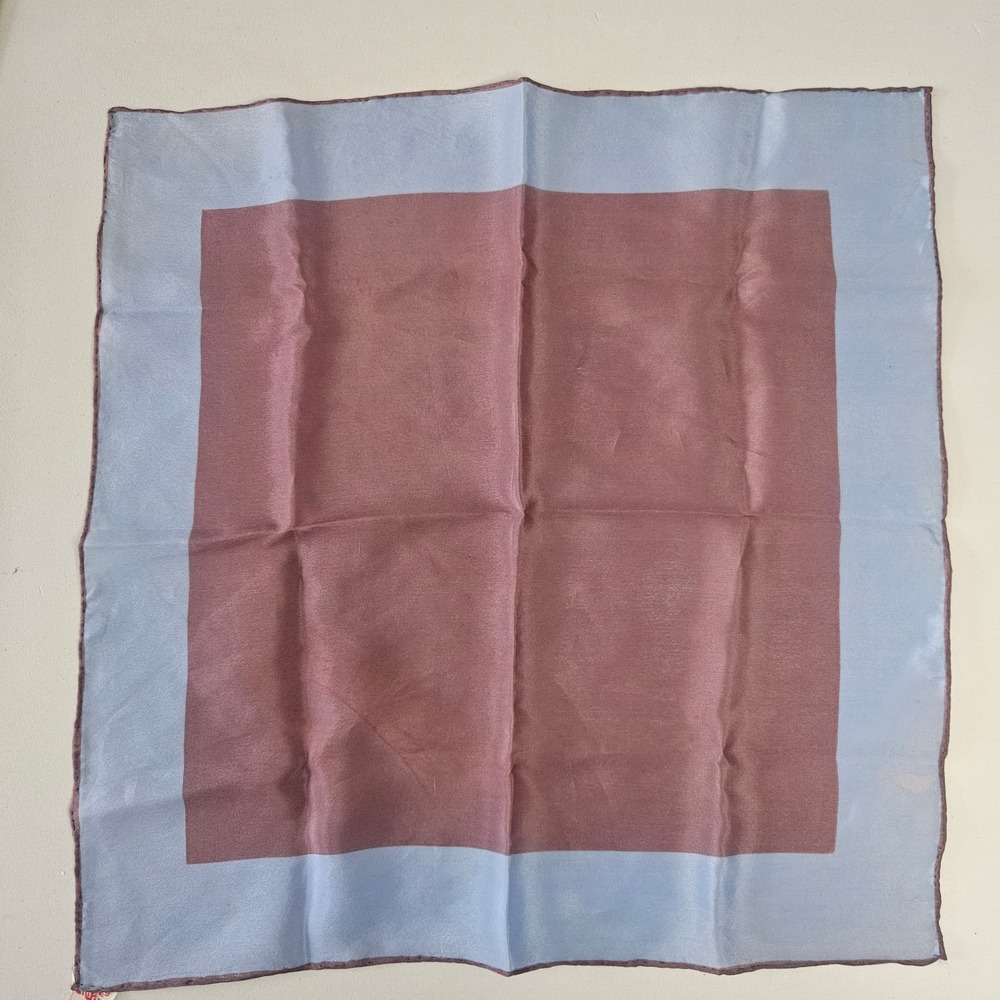 Vintage Sally Gee Pure Silk Scarf Hand Rolled Japan Mauve Blue Color Block 16"